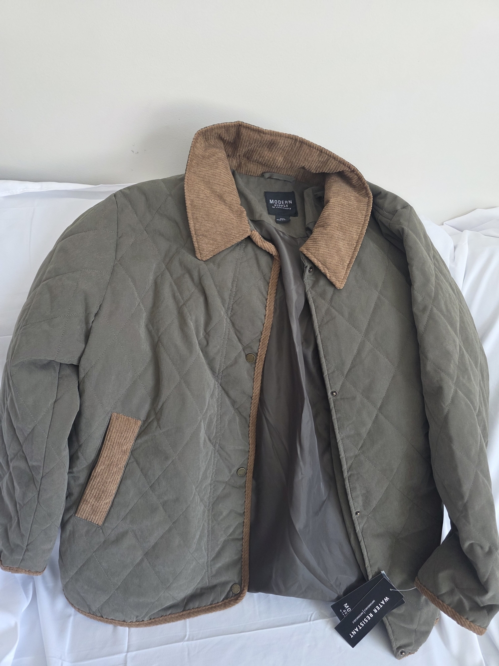 Sanctuary Olive Quilted Jacket with Tan Corduroy Collar